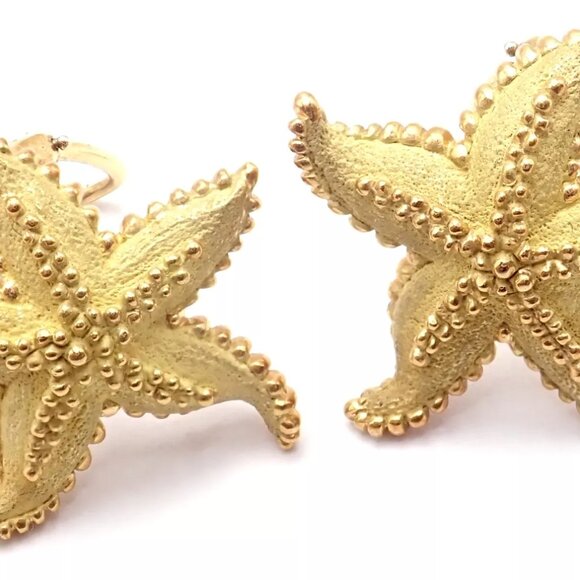 Authentic! Vintage Tiffany & Co Starfish 18k Yellow Gold Large Earrings - Picture 4 of 9